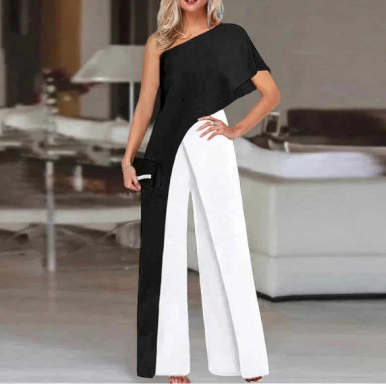 2024 Amazon Independent Station Women's Jumpsuit Slimming Fashionable Color Blocking Women's Trousers Jumpsuit Casual Style.