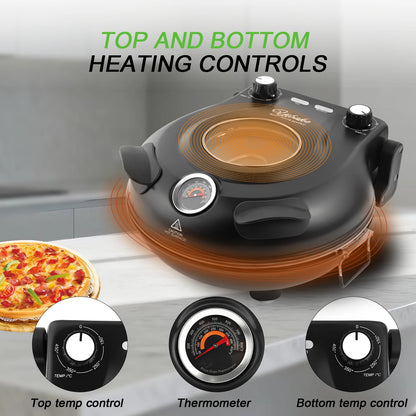 YIBAKE 12-Zoll-Elektro-Pizzaofen für den Innenbereich, antihaftbeschichtet, Keramikstein, erhitzt bis zu 420 ℃   für köstliches gebackenes Pizzeria-Set