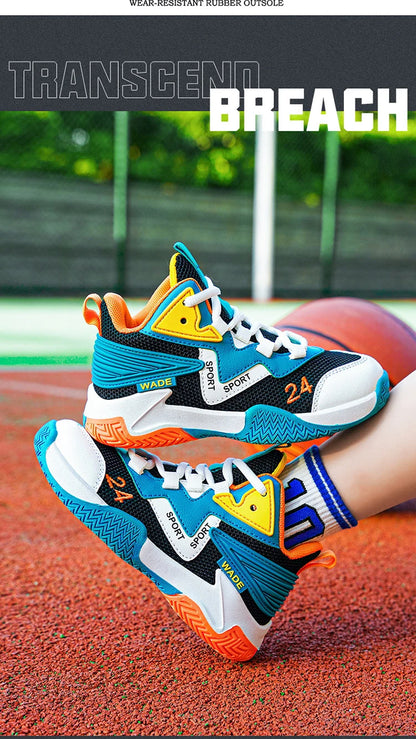 Children Basketball Shoes for Boys Girls Kids Teenagers Breathable Non-slip Lace Up Indoor Outdoor Training Sneakers Tennis Shoe