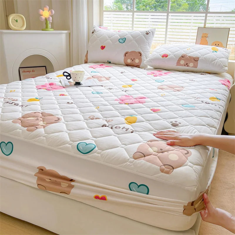 1pc Quilted Bed Cover Floral Style Bedspread Thicken Soft Bed Linen Elastic Mattress Protector cubre colchón (No Pillowcase)