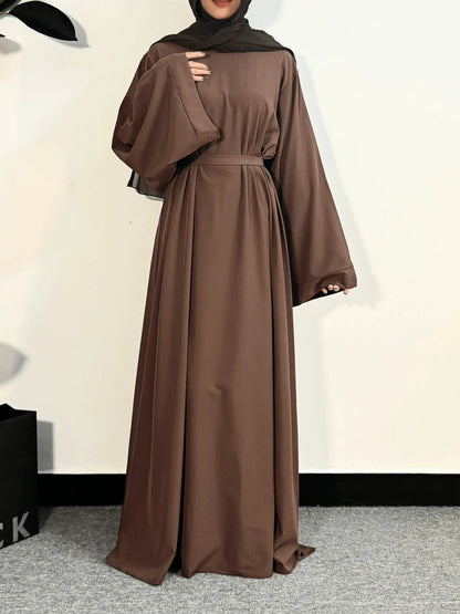 Muslim Abayas Women Kaftans Prayer Dress With Belt Full Sleeve.