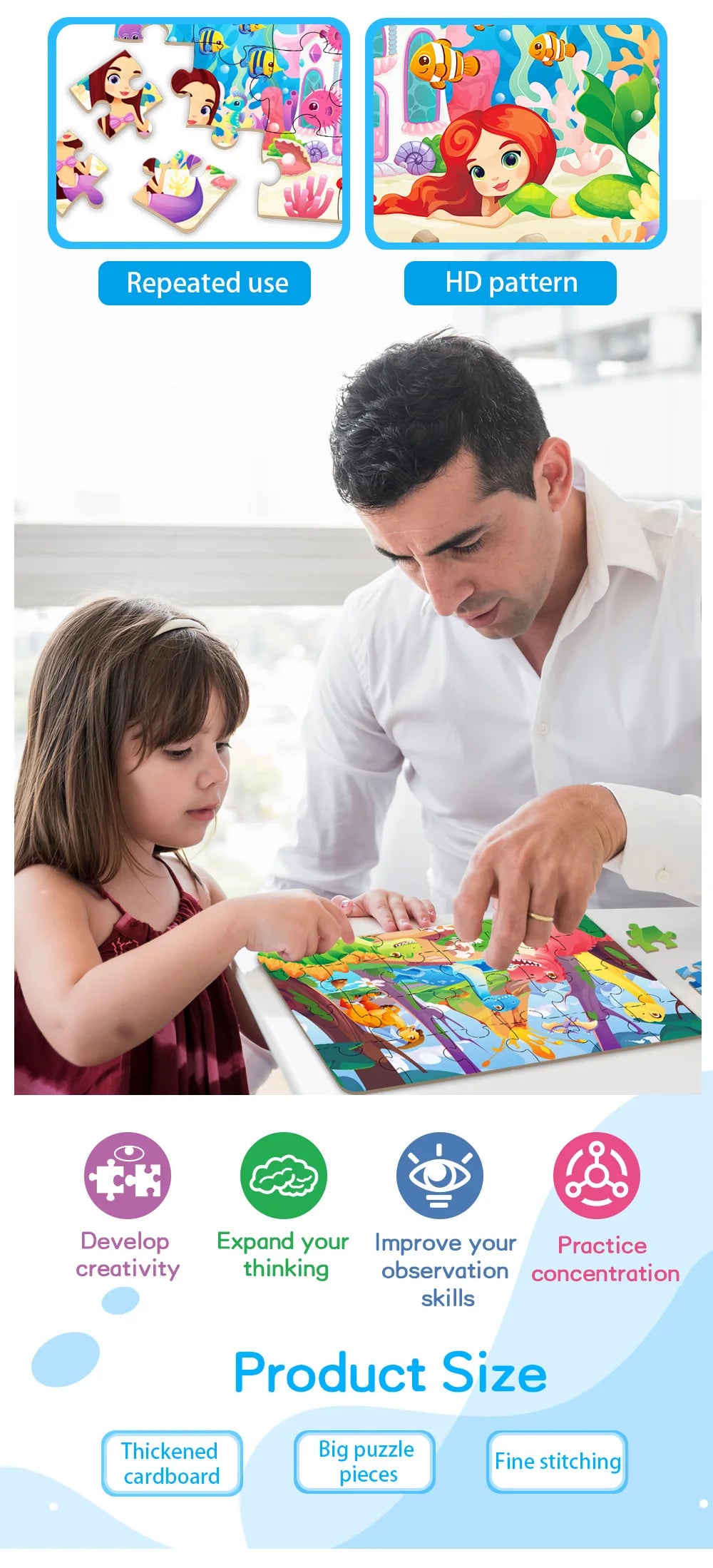 Kids Cartoon Animal Jigsaw Puzzles Montessori Educational Toys Parent-Child Theme Game Paper Educational Gift for Children.