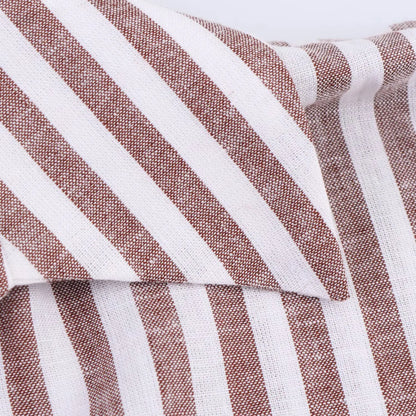 Summer Women's Curled Wide Sleeves Linen Blended Striped Asymmetric Casual Shirt Versatile Collar Linen Blended Printed Shirt.