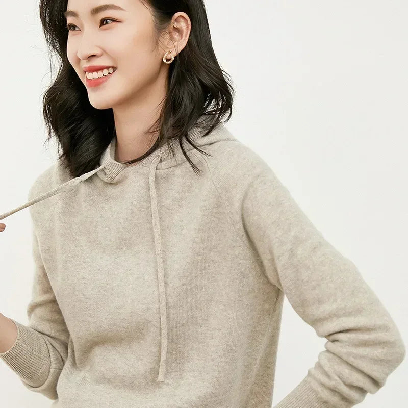 Women's Autumn and Winter New Casual Hoodies Sport Loose Hooded Knitted Hoodie Pullover Sweater