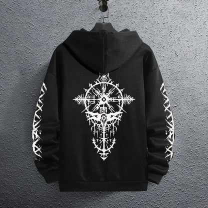 2025 Brand New Black Sweatshirts Autumn Winter Male Daily Casual Sporty Jogging Hoodie Men's Ancient Viking Raven Print Pullover.