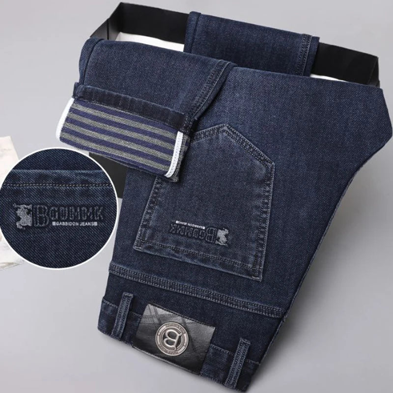 2025 New Stretch Jeans Men's Regular Classic Business Slim Trousers Black Blue Straight Male Y2K Brand Clothing Pants Size 29-40.