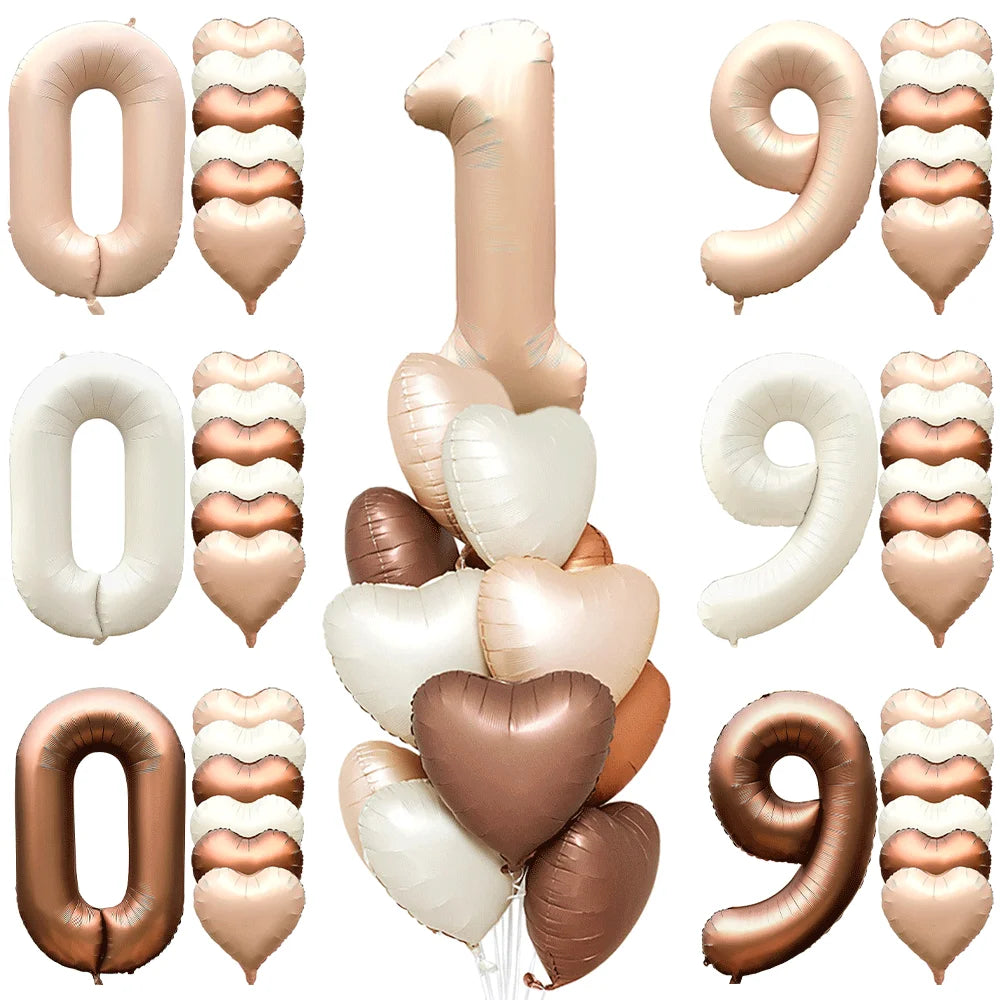 40in Cream Big Number Balloon 18in Three Color Love Foil Helium Balloons Aldult Birthday Set Boys Girls 1st Birthday Decorations