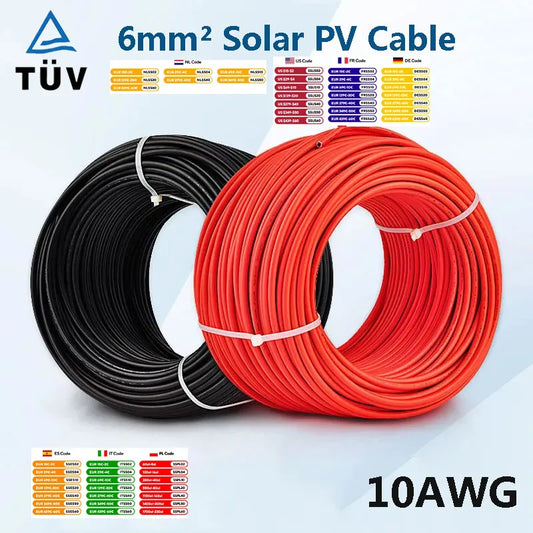10AWG 30M 50M 100M 6MM 4MM Solar Cable Black or Red PV Cable High Copper.