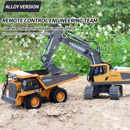 Teeggi 4WD Remote Control Excavator 4x4 Alloy Dump Truck Bulldozer Radio Model RC Car Construction Vehicle Toy Children Kid Gift.