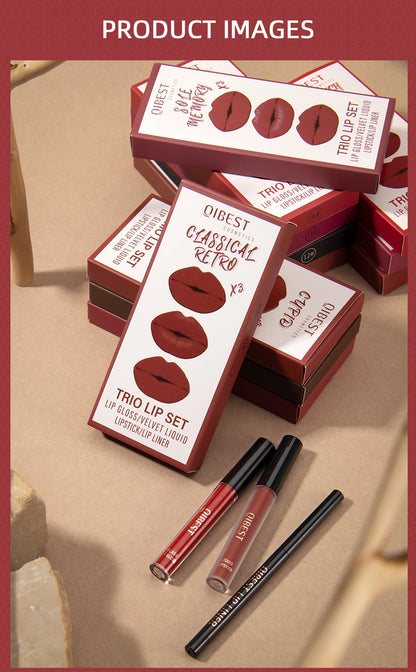 3pcs Matte Liquid Lipstick+Lip Liner Set Lip Glaze Makeup Nude Black Red Velvet Lip Gloss Long Lasting Lip Tint Cosmetics Kits