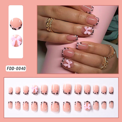 24Pcs Gold Ripple Brown Flowers False Nails with Rhinestones Pearl Design Wearable Almond False Nails Full Cover Press on Nails.