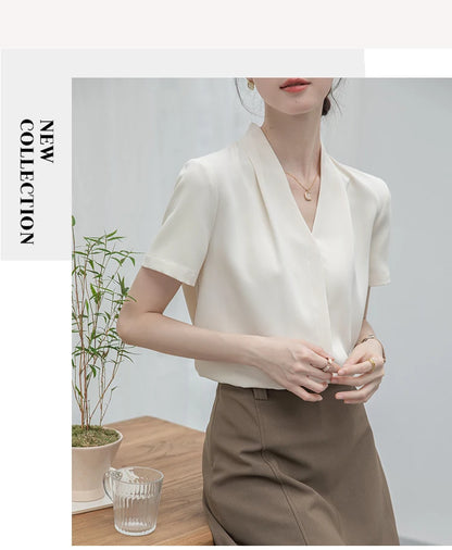 2025 Fashion Summer Short Sleeve V-Neck Women Blouse White Blouse Shirt Women Tops Blouses Shirts Blusas Para Mujer Camisas XL86