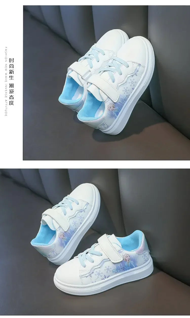 Disney Kids Girls Shoes 2024 New Children Sneakers Girls Elsa Frozen Princess Casual Sport Shoes Student Shoes Teen Shoes.