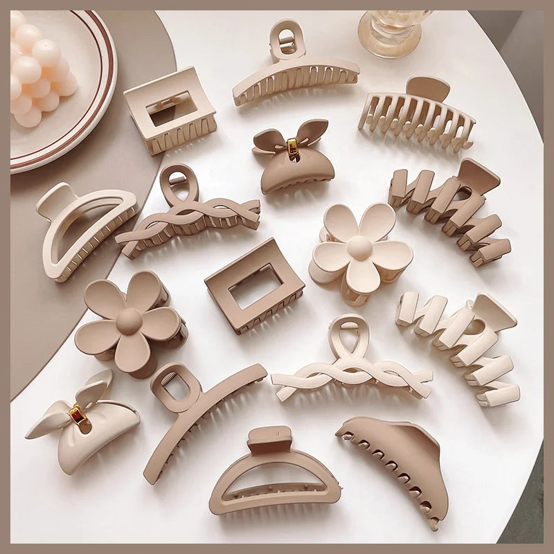 Women Hair Claw Clips Korea Coffee Beige Acrylic Large Hair Claw Hairpin Geometric Barrettes Crab Girl Headwear Hair Accessories.