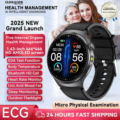 2026 New Smart Watch Men ECG+PPG Blood Lipids Uric Acid Blood Pressure Bluetooth Call 1.43'' Sapphire Smartwatch Remote Nursing