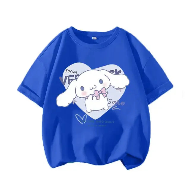 2024 New Summer COTTON T shirt Girls Boys Cinnamoroll T shirt Cartoon Print Kids T-Shirts Children Girls Tops Clothes