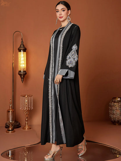 Ramadan Eid Open Abaya Damen Dubai Luxury Fashion Muslim Kimono Dress Kaftan Robe Femme Prayer Clothes Women Clothing Kebaya.