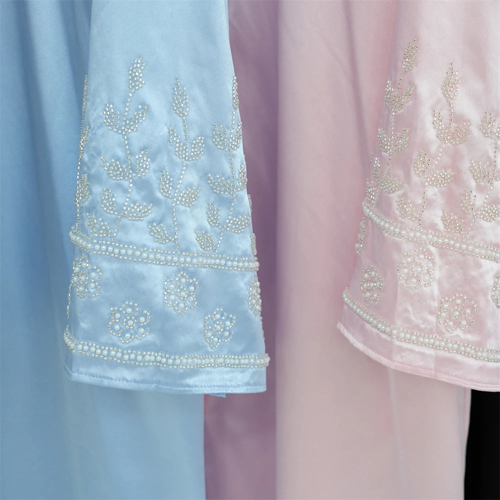 Ramadan Eid Open Beading Kimono Abaya Dubai Muslim Prayer Clothes Women Kebaya Kaftan Dress Islam Robe Arabe Femme Musulmane.