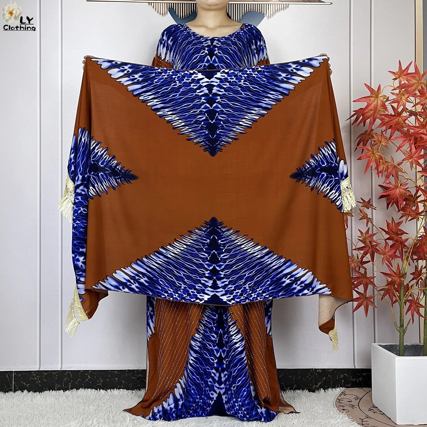 2024 New Muslim Women Dashiki Printed Dress Flower Diamonds Loose Dress With Big Scarf Islamic African Women Short Sleeve Abaya.
