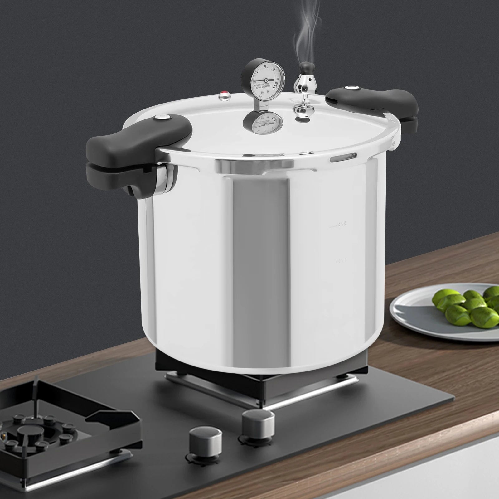 22L Large Capacity Pressure Canned Pot With Pressure Gauge Release Valve, Silver New Model.