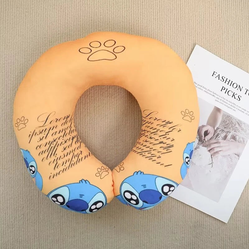Lovely Lilo & Stitch U-shaped Neck Pillow Cute Stuffed Anime Stitch Angel Travel Pillow Cartoon Printed Nap Pillow Washable.