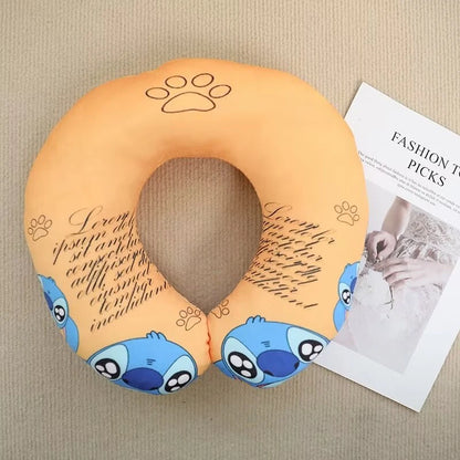 Lovely Lilo & Stitch U-shaped Neck Pillow Cute Stuffed Anime Stitch Angel Travel Pillow Cartoon Printed Nap Pillow Washable.