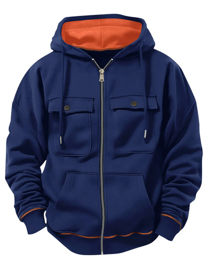Autumn Winter Men's Fleece Warm Hooded Sweatshirt.