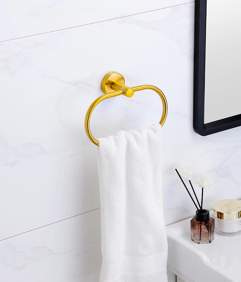 Badezimmer-Hardware-Set aus gebürstetem Gold, Handtuchhalter aus Edelstahl 304, Handtuchring, Toilettenpapierhalter, Kleiderhaken, Badezimmer-Zubehör