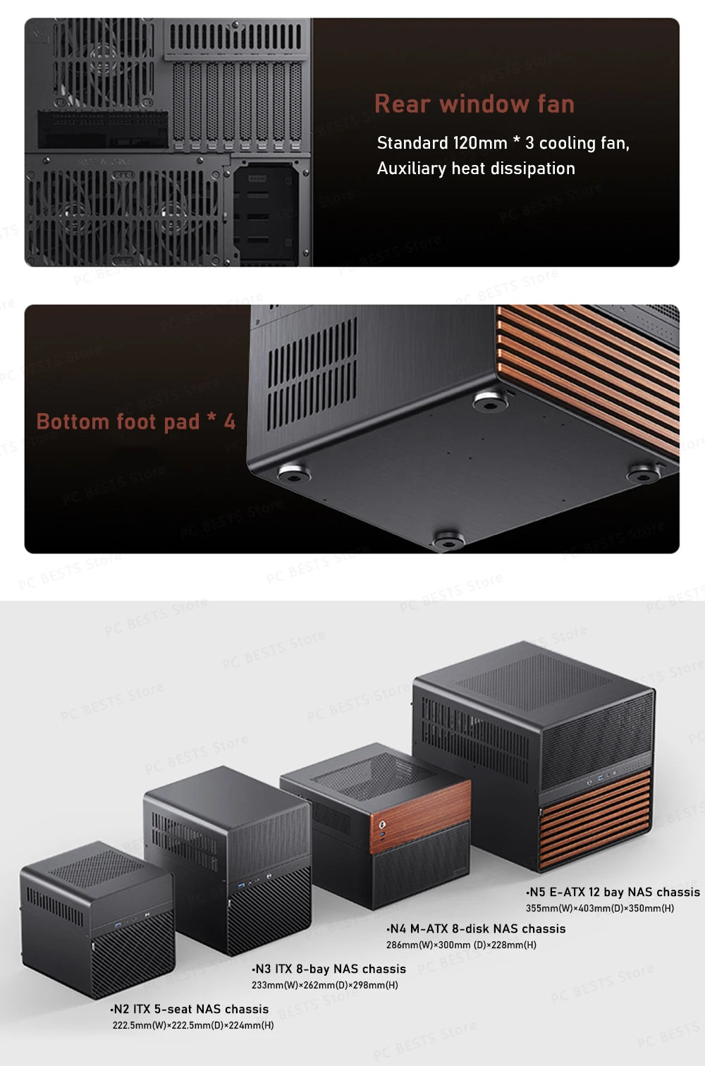 Jonsbo N5 NAS Computer Chassis ITX/M-ATX/ATX/E-ATX PC Case 12+4 Hard Disk Space ATX Power Supply With Fan Aluminum Desktop Case