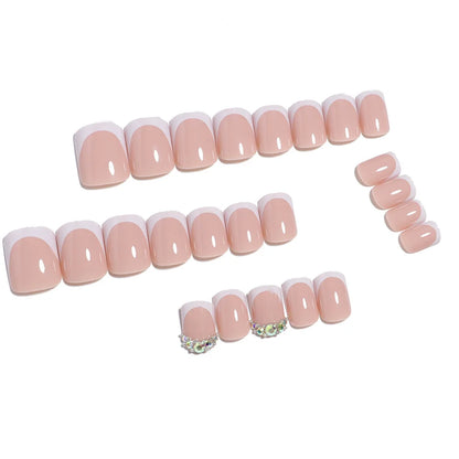 24pcs/set short square fake nails for women cute bride heart white french tips faux ongles y2k press on false nail supplies.