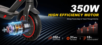 LADPED 350W Scooter Electric 36V Large Capacity Battery Folding Electric Kick Scooter with 8.5 Inch Explosion-proof Tire 31KM/H