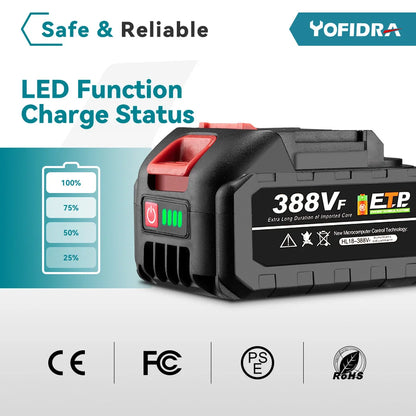 YOFIDRA 18–20 V wiederaufladbarer 22500 mAh 928 VF 388 VF 128 VF Plus Lithium-Ionen-Akku für 21 V 18 V Elektrowerkzeug-Ersatzakku
