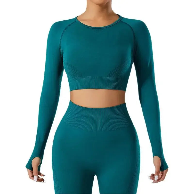 Seamless Cross-Border Running Sports Top Breathable Fitness Jacket Training Quick-Dry Outerwear Long Sleeve Yoga Wear For Women.