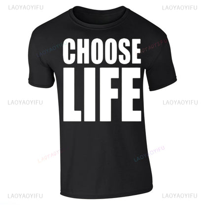 Choose Life Wham Retro 80s 80's Simple Letters T Shirt Woman Man Summer Music Festival High Quality Cotton Printed T-shirt.