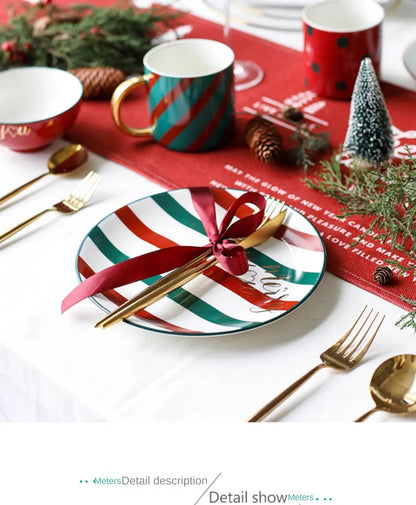 1pc Merry Christmas Ceramic Dinner Dish Plate Set Mug Dessert Cake Pastry Fruit Serving Plate Decorative Tableware