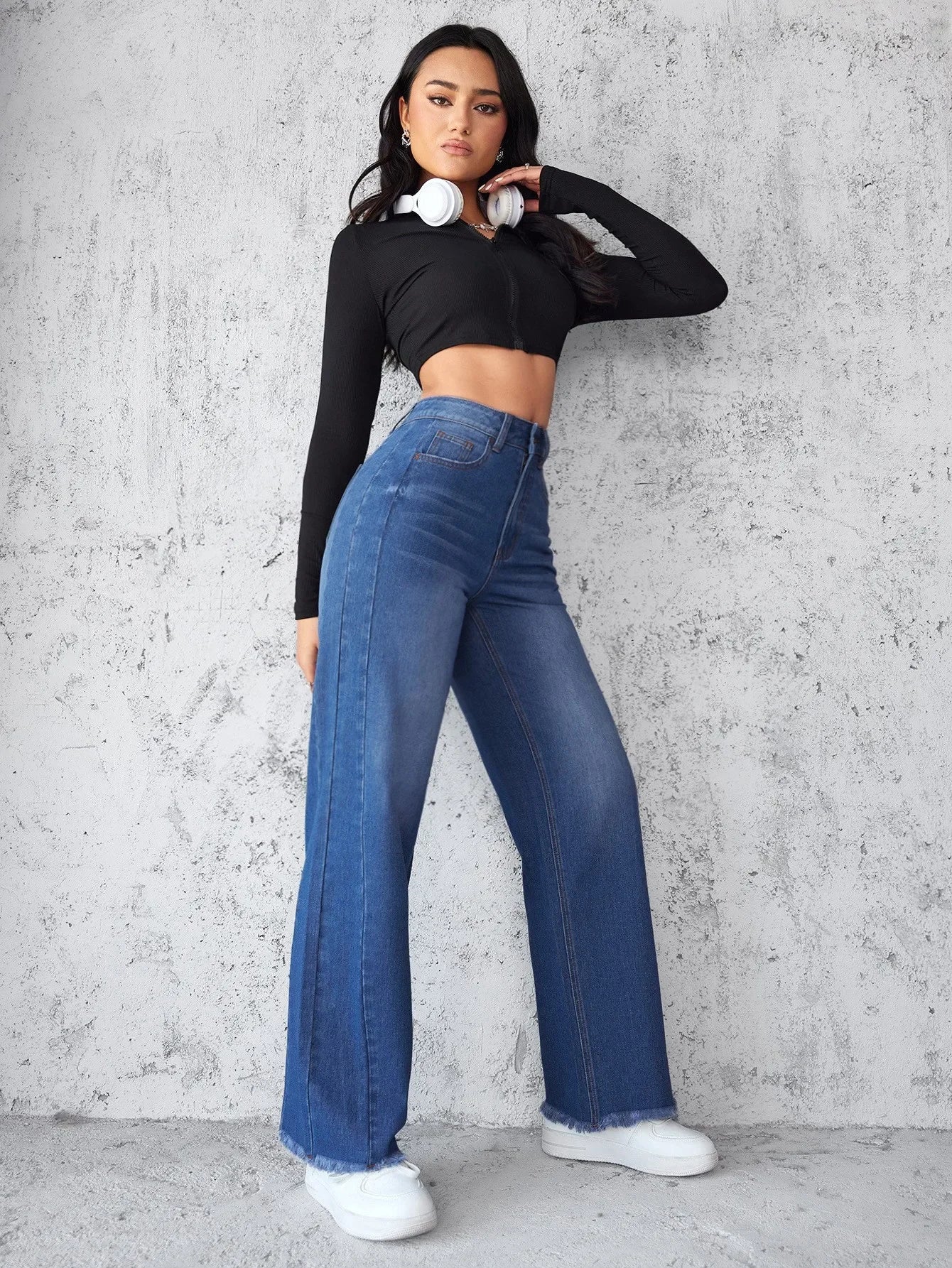 High Waist Wide Leg Denim Jeans Women's Spring 2025 Design Sensation Elegant No Stretch Comfortable Fit Female Fashionable