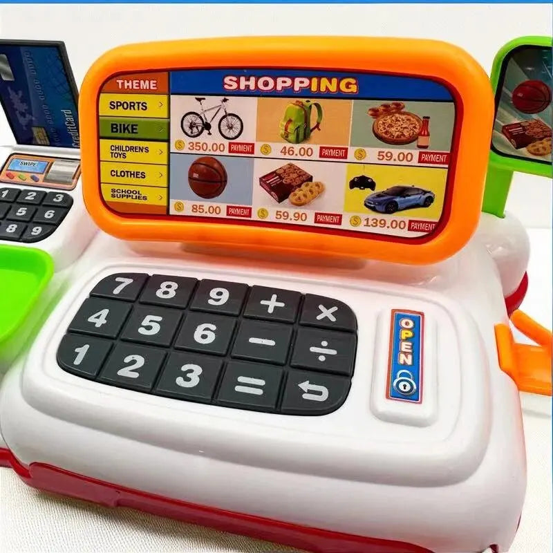 Simulation Cartoon Supermarket Cash Register Toy Home Appliance Series Children Play Home Electric Lighting Sound Register.