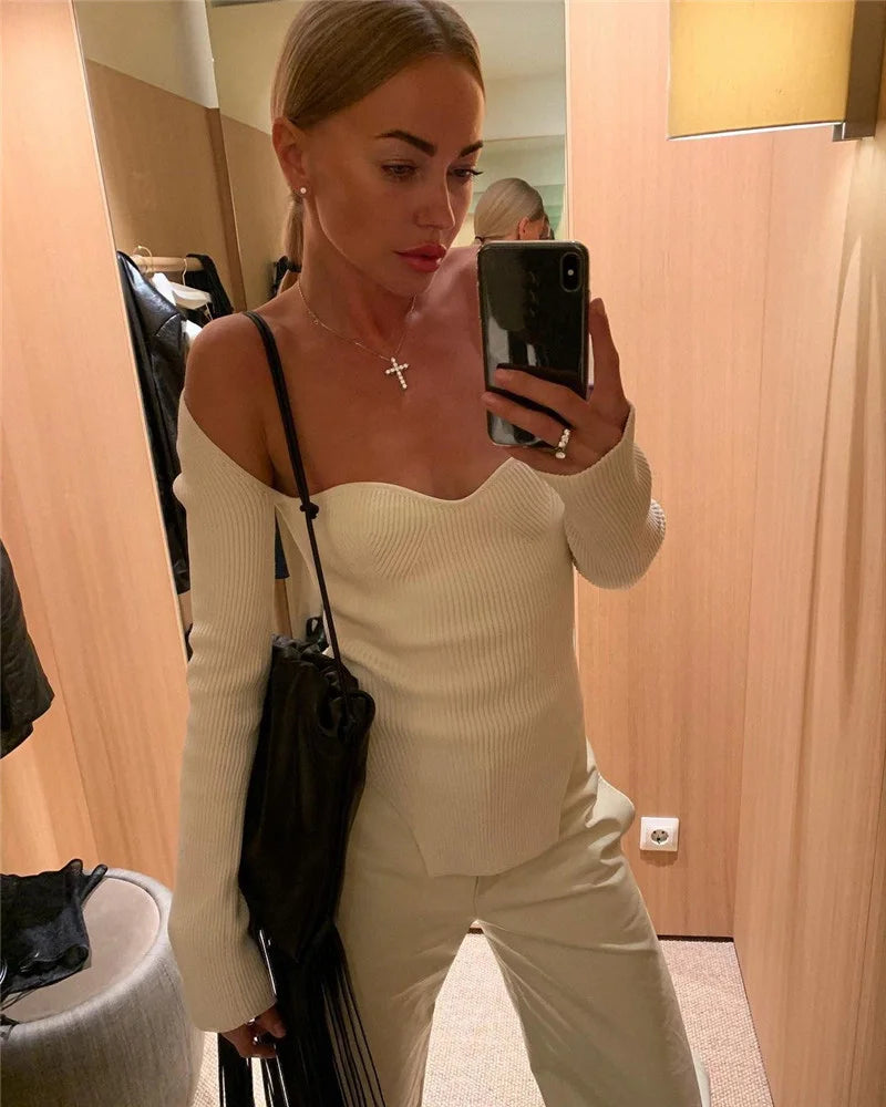 Quadrat Kragen Langarm Frau Pullover Gestrickte Pullover Frauen Frühling Herbst Pullover Winter Tops Für Frauen Schwarz Weiß Jumper.