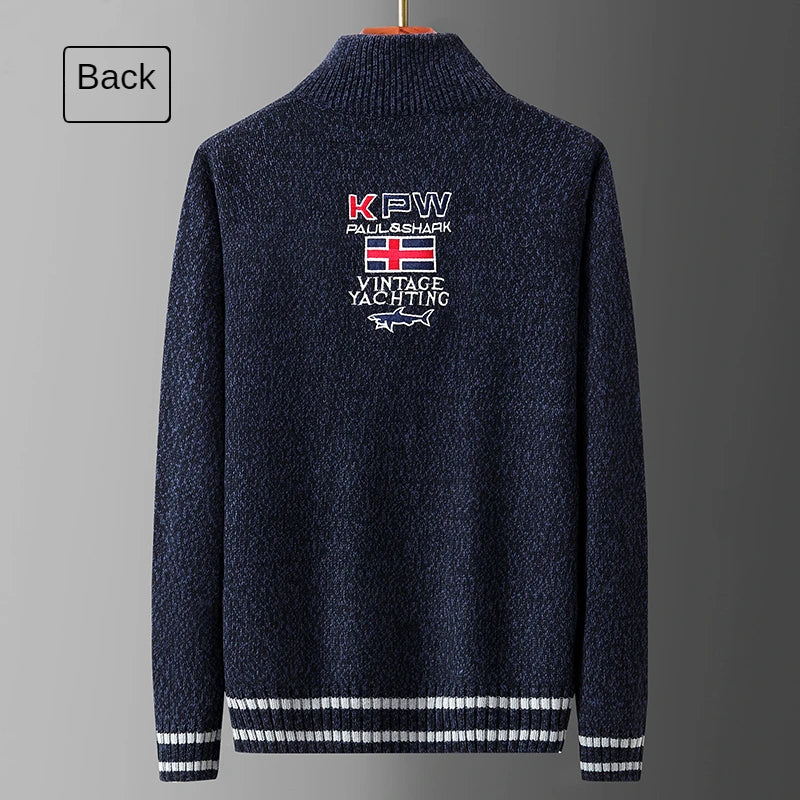 Autumn Sweater Male Shark Clothing Cotton Wool Jumpers Pullover Coats Jacquard Christmas Knitted Half Turtleneck zip.