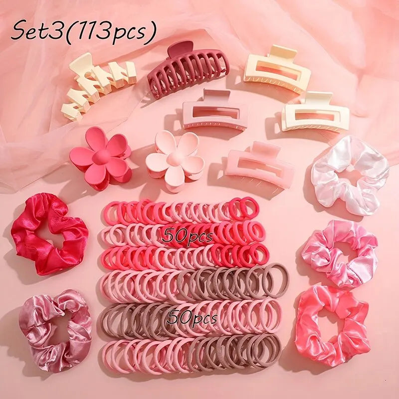 53-163Pcs Dopamine Fashion Elastic Colorful Band Hair Circles Flower Shaped Hair Accessory Grip For Women Daily Party Gift.