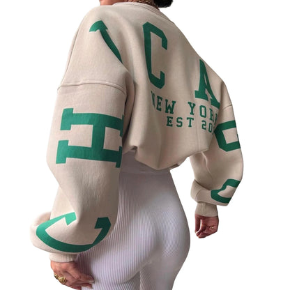 Combhasaki Damen Y2K Grunge Lose Pullover Sweatshirts Brief Drucken Lässige Verdickte Langarm Tops Herbst Hoodie Streetwear