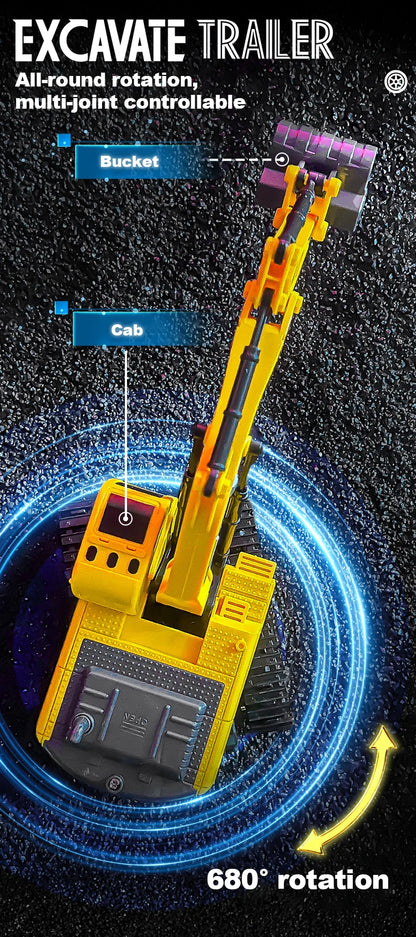 2 In 1 Rc Truck Combination Set Trailer Flat Trucks with 11Ch Excavator Engineer Vehicle 2.4G Remote Control Car Christmas Gifts.