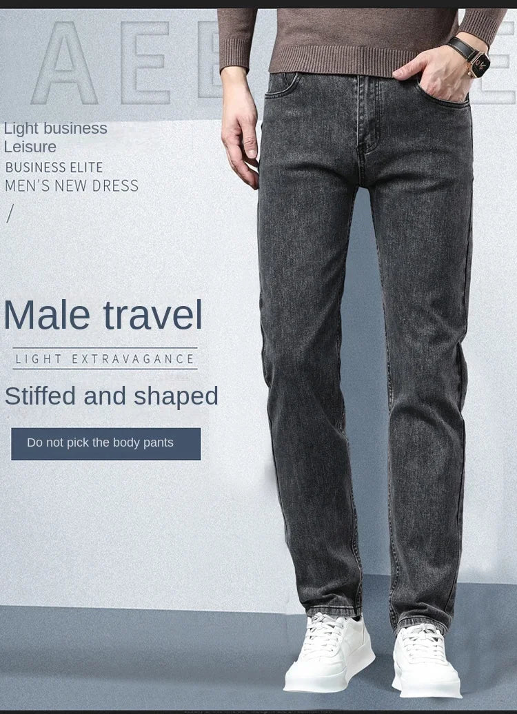 Spring Autumn New Men's Pure Black Slim Jeans Elastic Straight Pants Business Fashion Leisure Korean Vintage Denim Pants Male.