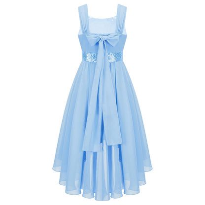 Kinder Blumenmädchenkleid Ärmellos Pailletten Hi-Low-Saum Abendkleid Elegantes Chiffon Prinzessin Geburtstag Formales Hochzeitskleid