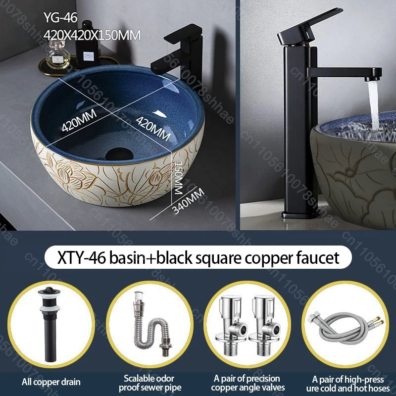 Retro Keramik Badezimmer Waschbecken Arbeitsplatte Waschbecken Künstlerische Eitelkeit Schüssel für Zuhause Keramik Gefäß Waschbecken Theke Waschschüssel Vintage