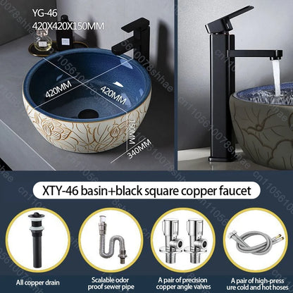 Retro Keramik Badezimmer Waschbecken Arbeitsplatte Waschbecken Künstlerische Eitelkeit Schüssel für Zuhause Keramik Gefäß Waschbecken Theke Waschschüssel Vintage