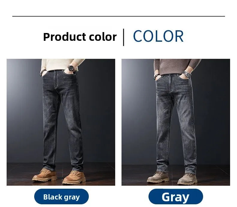 2025 New High Quality Jeans Men Baggy Pants Autumn Straight Cut Loose Solid Denim Pants Streetwear Fashion Pockets Vintage Man