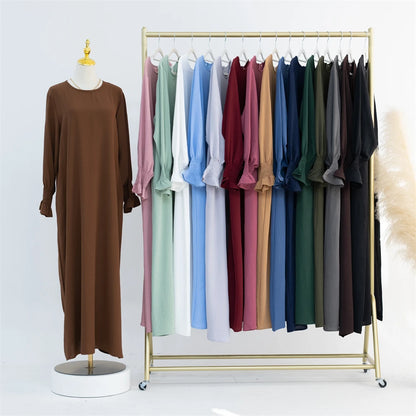 Eid Jersey Solid Modest Under Abaya Dubai 2024 Palestine Women Islamic Clothing Muslim Kaftan Inner Dresses Robe Femme Musulmane.