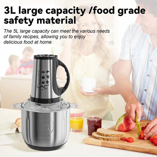 2.5L Electric Meat Grinder 3 Speed 300W Food Chopper Blender, Stainless Steel Vegetable Nut Bean Crusher Processor For Kitchen.