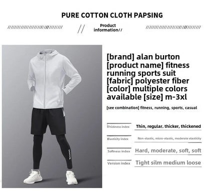 5pcs Men's Lightweight Summer Ice Silk Athletic Set Quick-Dry Running Clothes Outdoor Kit Cycling Fitness Men's Sportswear Set.